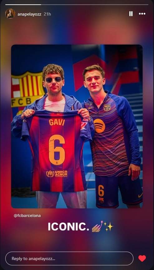 La reacció d'Ana Pelayo a la foto de Gavi amb Louis Tomlinson / Instagram