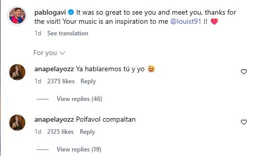 La reacció d'Ana Pelayo a la foto de Gavi amb Louis Tomlinson   Instagram (1)