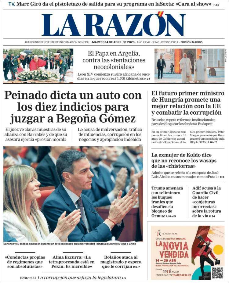 'La Razón', 14 d'abril de 2026