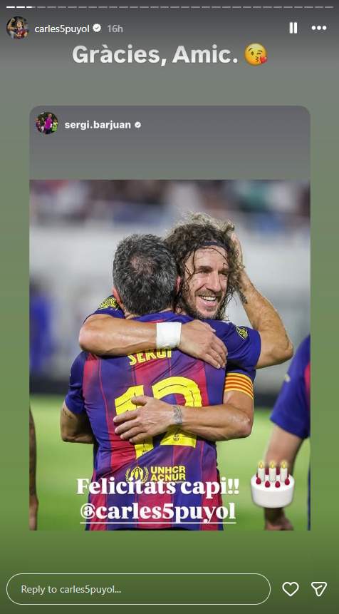 Sergi Barjuan felicita a Carles Puyol por su cumpleaños IG