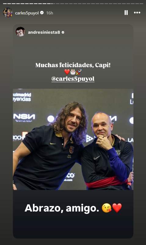 Iniesta felicita a Carles Puyol por su cumpleaños IG