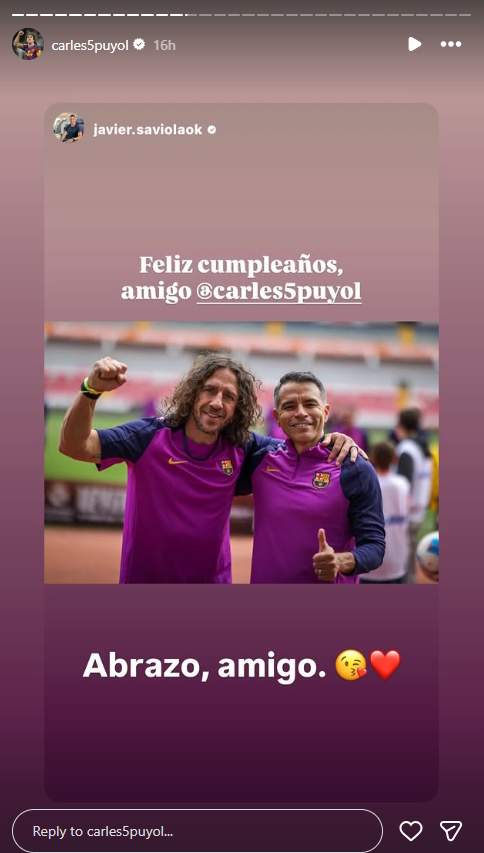 Javier Saviola felicita a Carles Puyol por su cumpleaños IG