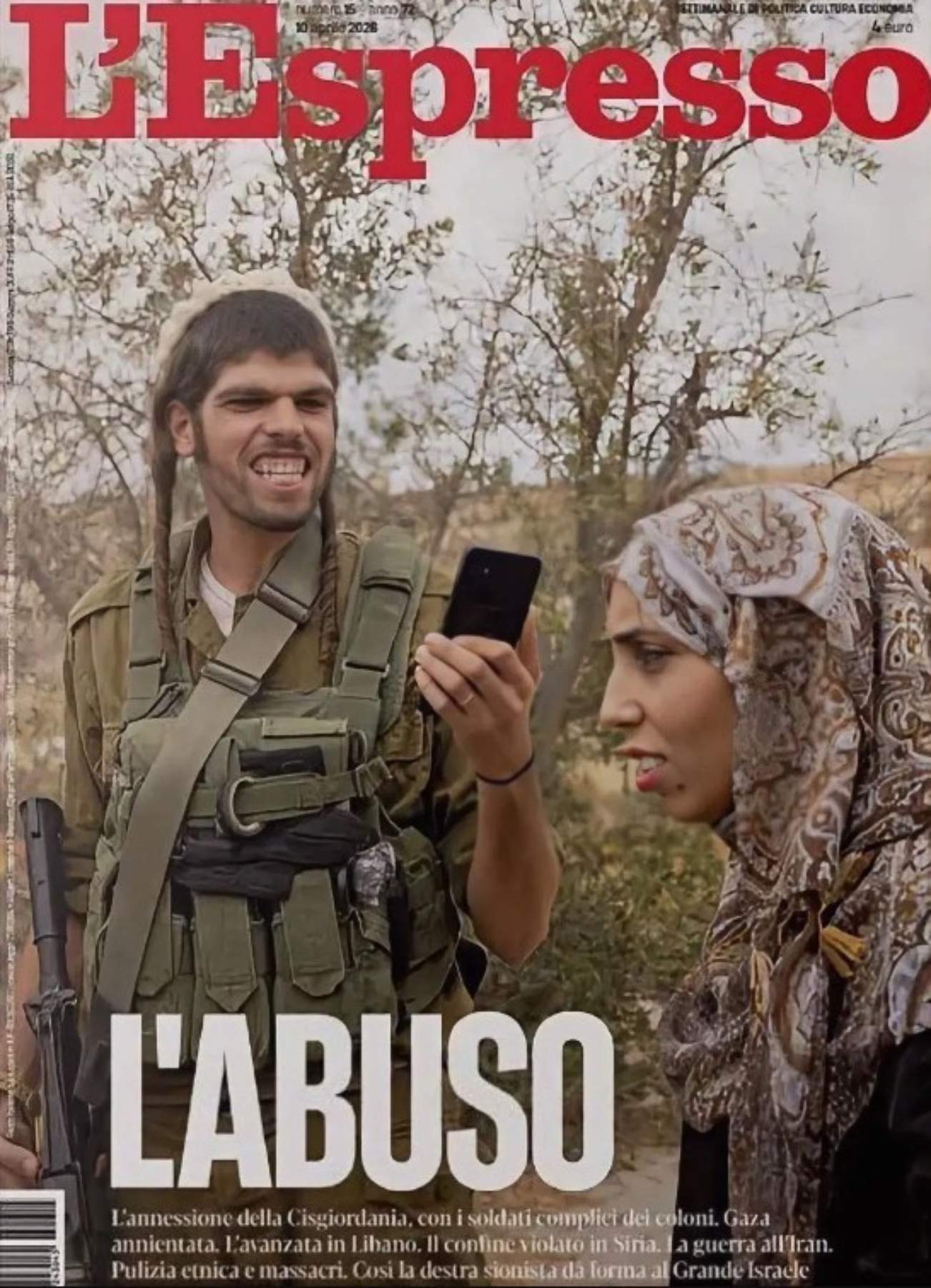 Polémica por una portada de 'L’Espresso' que retrata los abusos de los colonos en Cisjordania