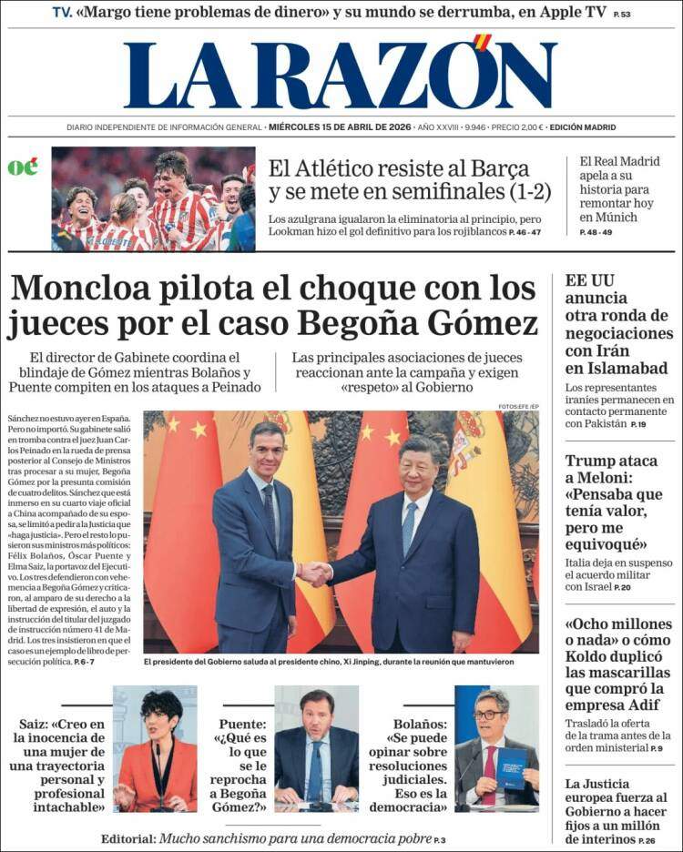 'La Razón', 15 d'abril de 2026