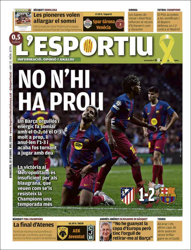 'L'Esportiu', 15 d'abril de 2026 'L'Esportiu', 15 d'abril de 2026