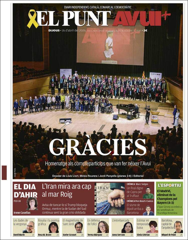 'El Punt Avui', 16 de abril de 2026