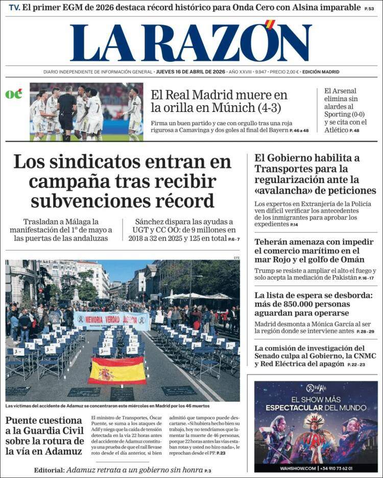 'La Razón', 16 de abril de 2026