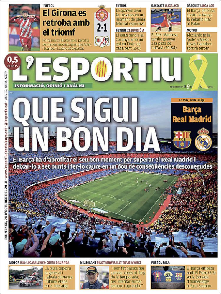 L'Esportiu Portada 28 10 2018 L'Esportiu Portada 28 10 2018