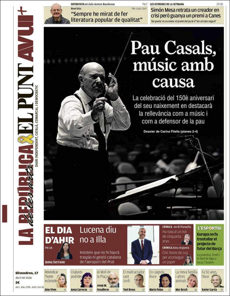 'El Punt Avui', 17 d'abril de 2026