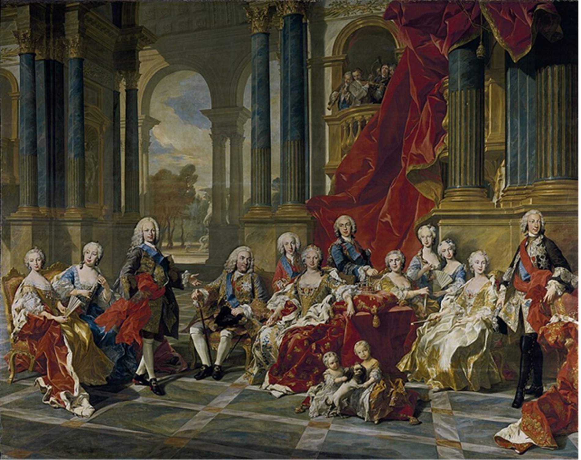 Felipe V, Isabel Farnesio y los hijos de los dos matrimonios del Borbón. Fuente Museo del Prado