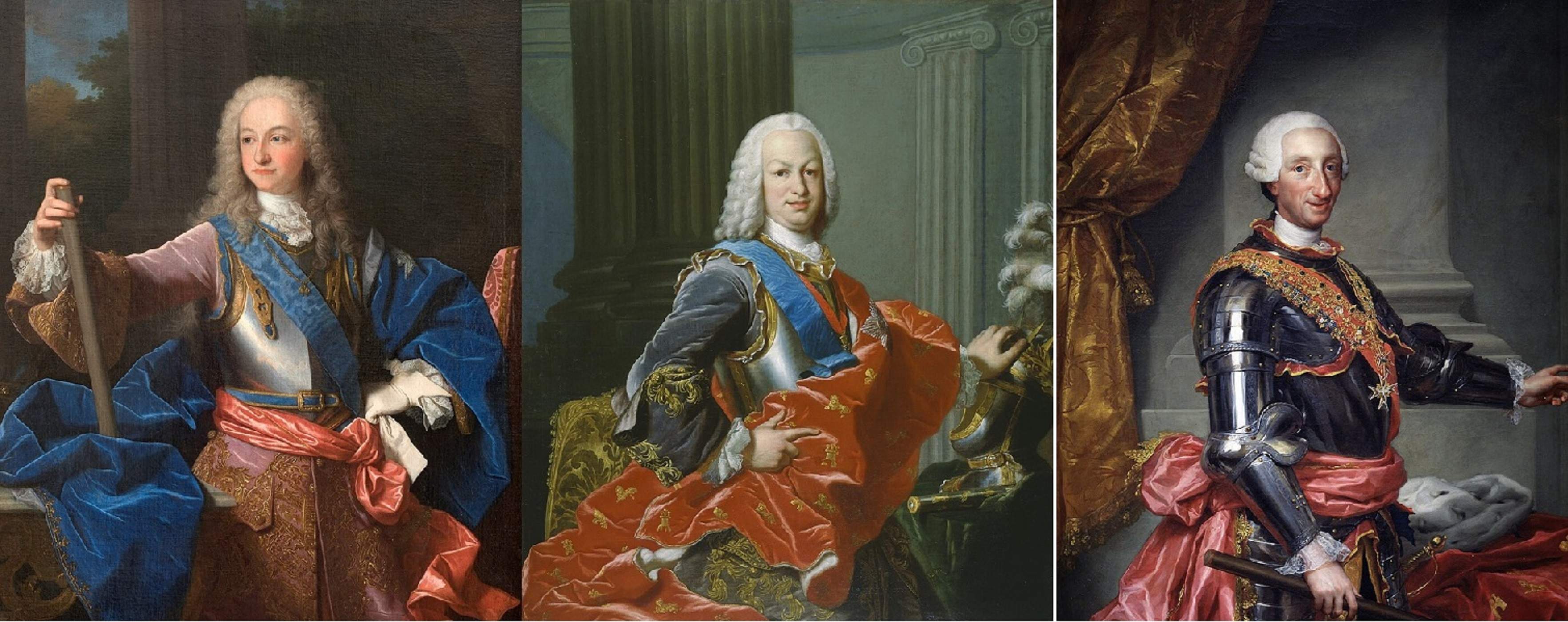 Lluís I, Ferran VI y Carles III, los tres hijos de Felip V que fueron reyes. Fuente Museu del Prado