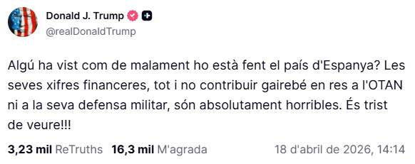 Publicación traducida de Trump a Trurh Social