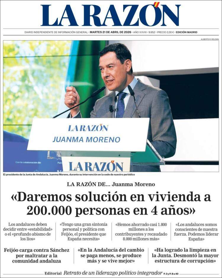'La Razón', 21 d'abril de 2026
