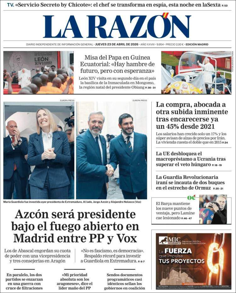 'La Razón', 23 de abril de 2026