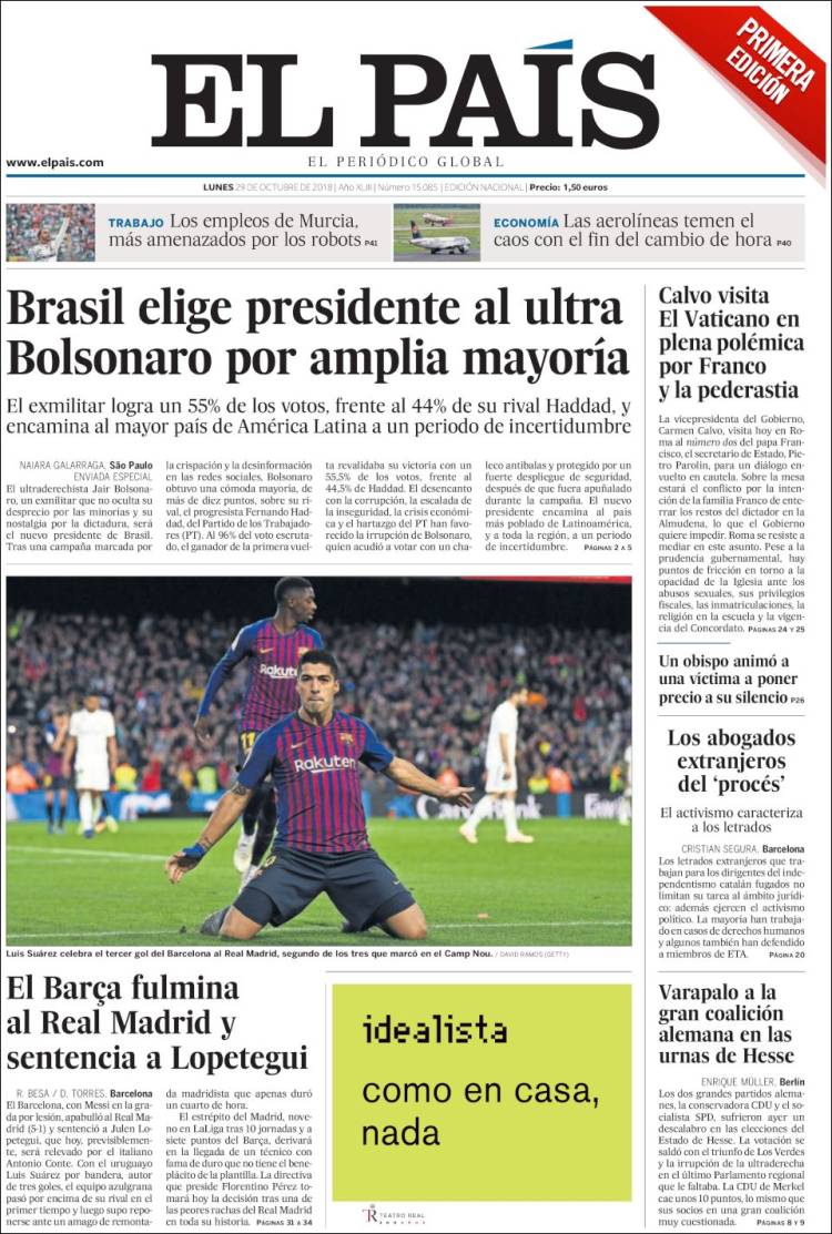 El País Portada 29 10 2018