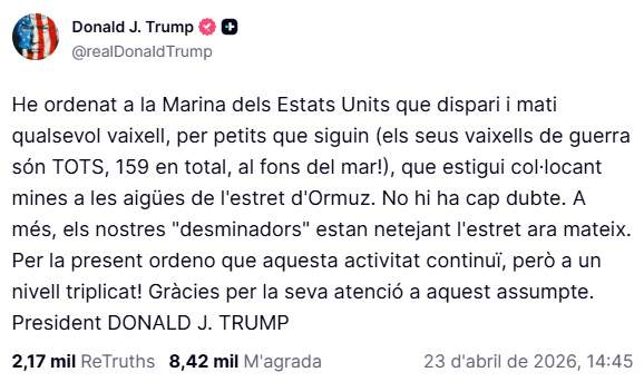 Publicación traducida de Trump a Truth Social