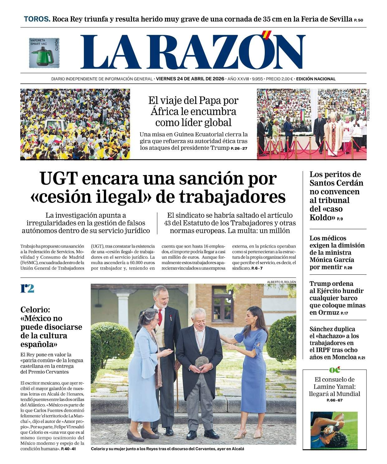 'La Razón', 24 d'abril de 2026