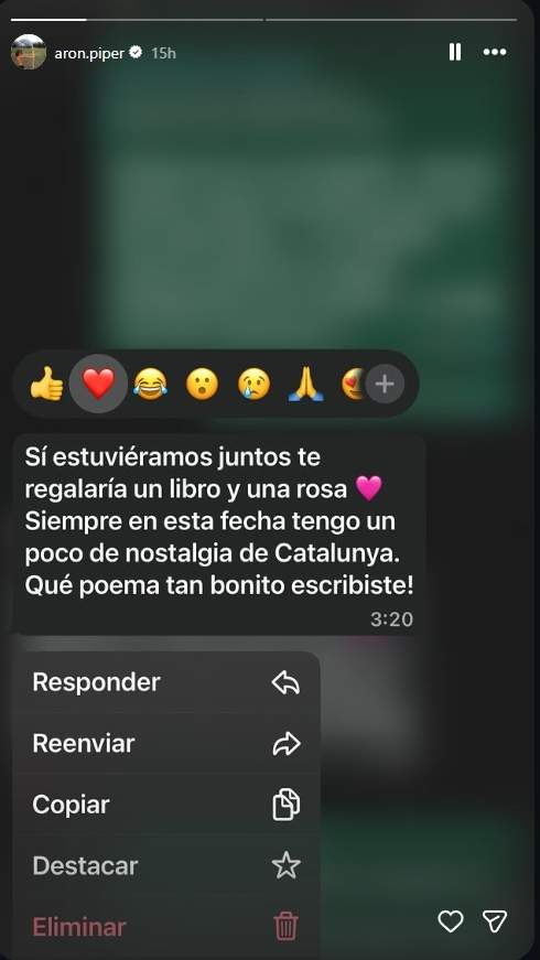El mensaje que recibió Aron Piper sobre Sant Jordi / Instagram