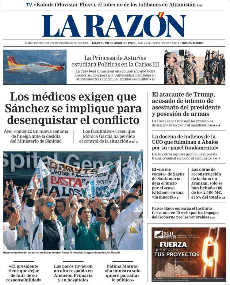 'La Razón', 28 d'abril de 2026