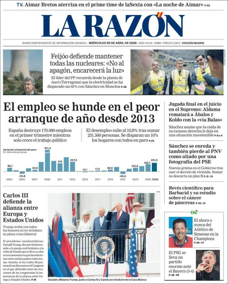 'La Razón', 29 d'abril de 2026