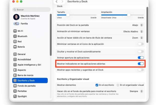 Ajuste de las apps abiertas y sus indicadores