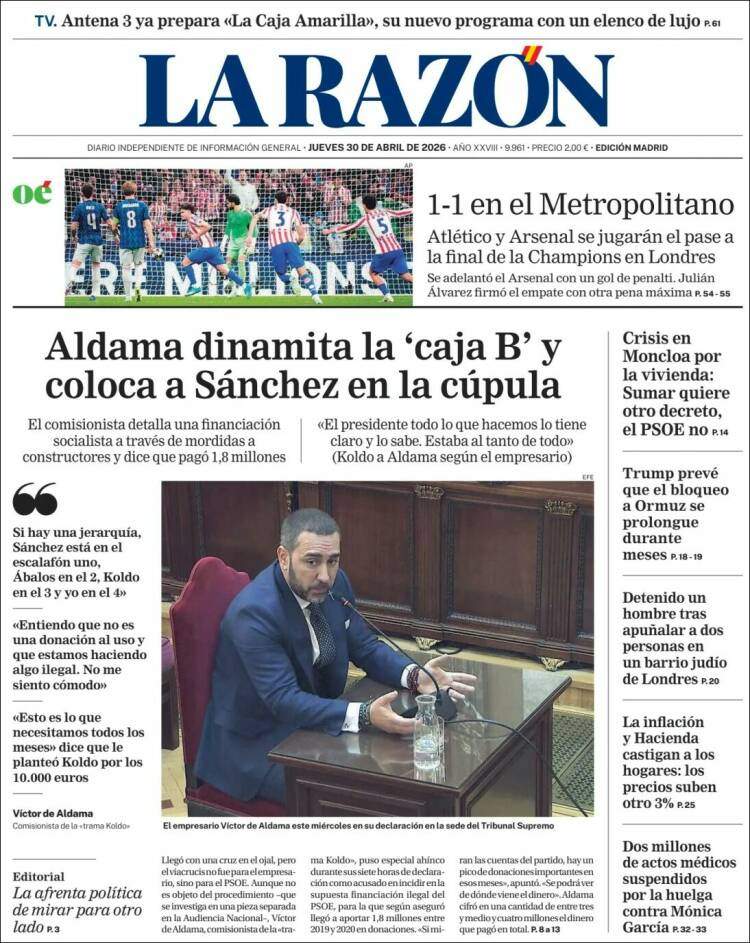 'La Razón', 30 d'abril de 2026