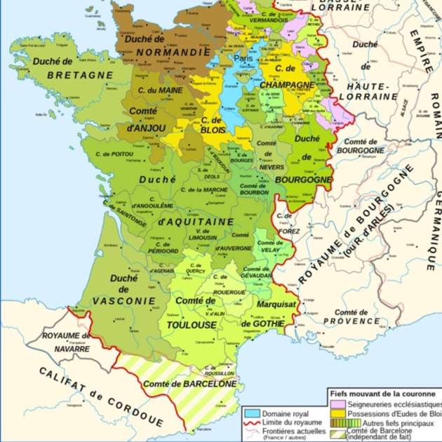 Mapa del regne de França cap a l'any 1000. Font: Cartes de France