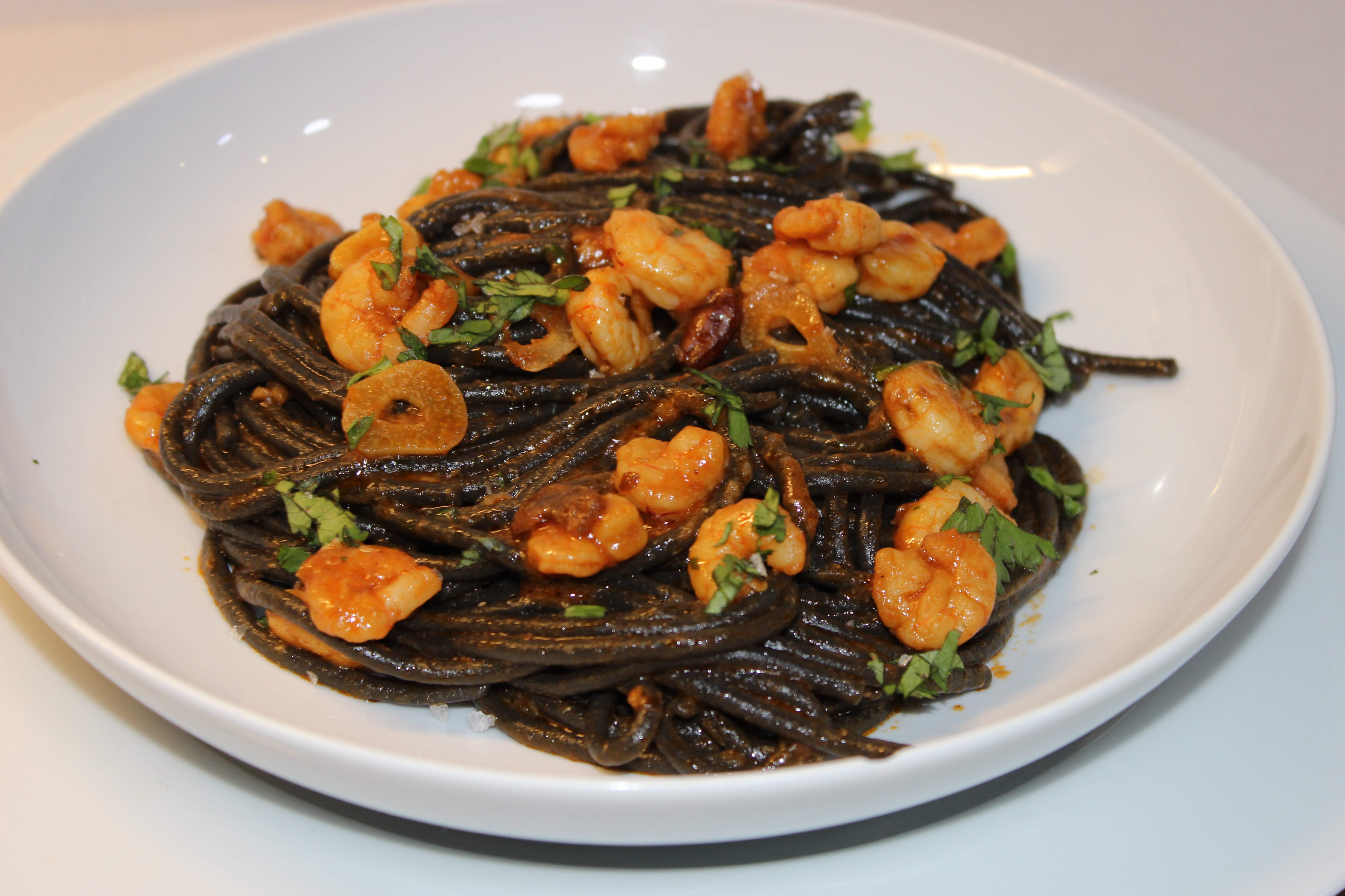espaguetis amb gambes extra-picants