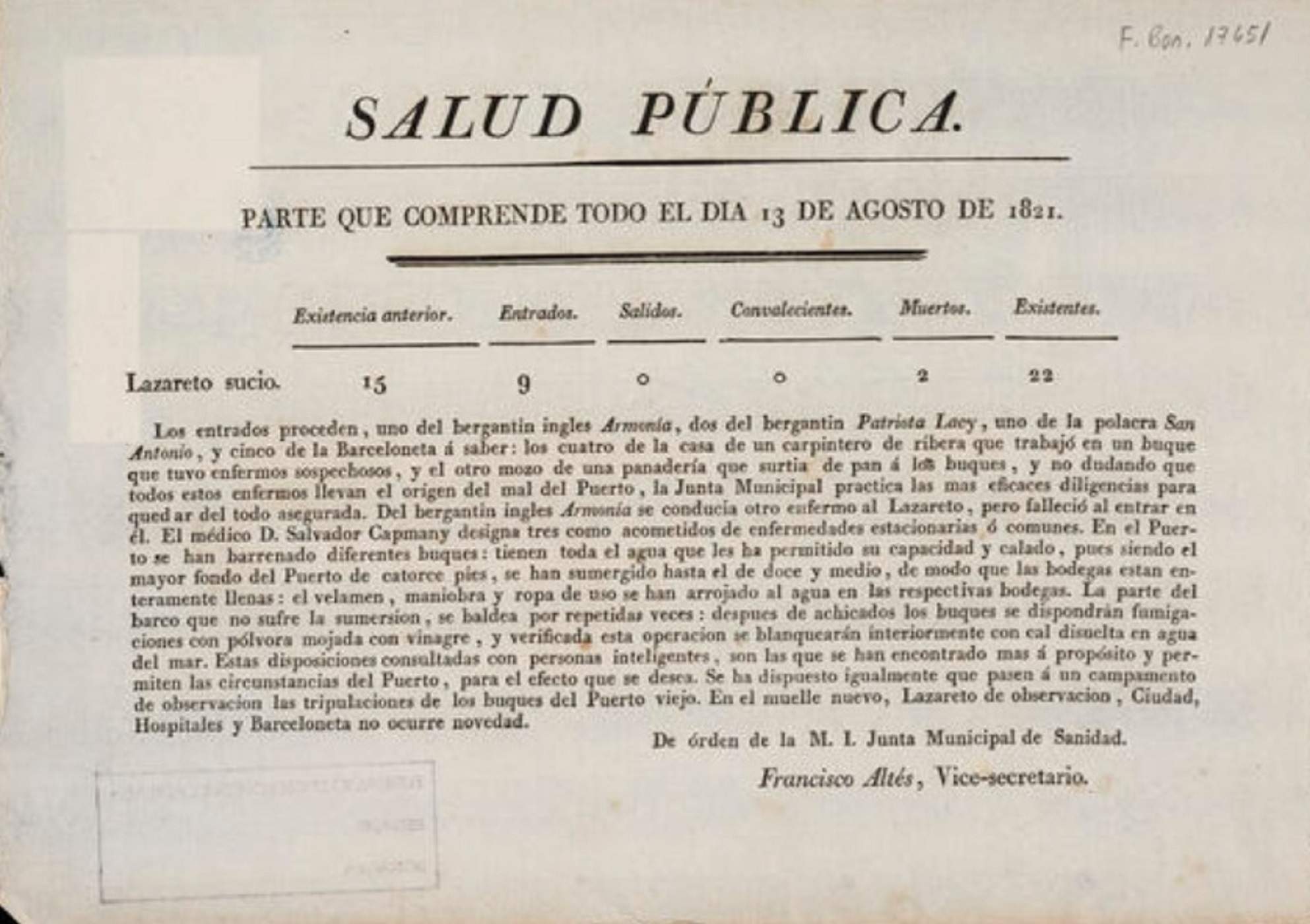 Informe de la Junta Municipal de Salut Publica. Font Biblioteca de Catalunya