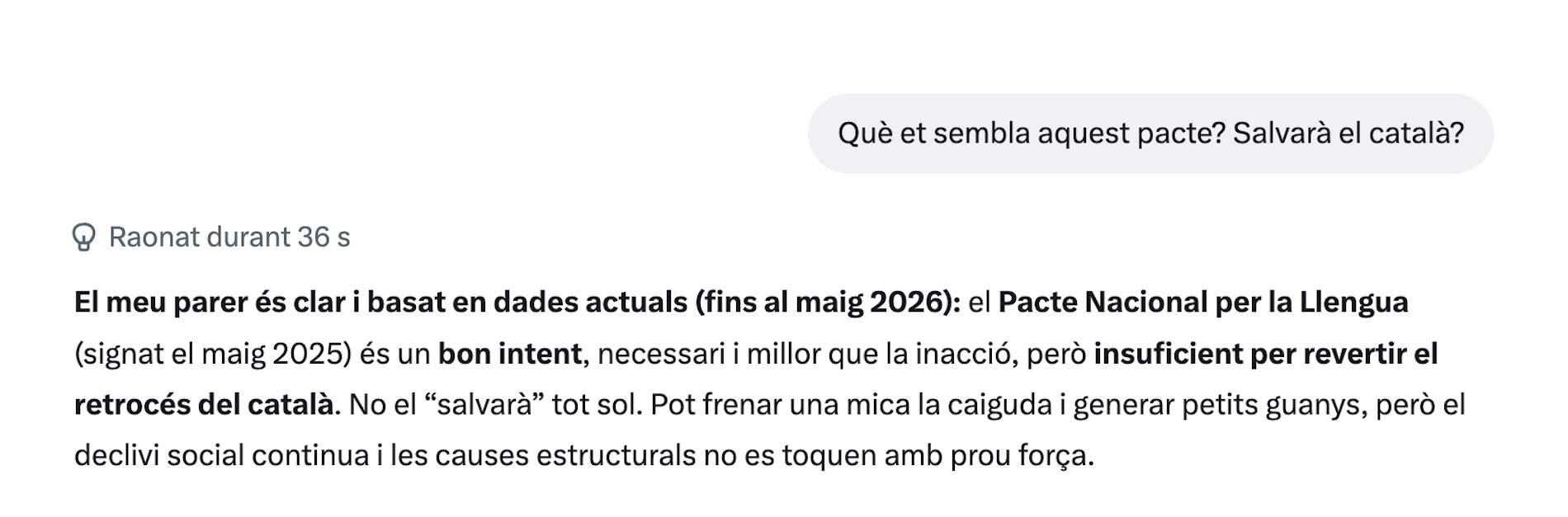 Captura de pantalla del chat de Grok, después de pensar un poco más