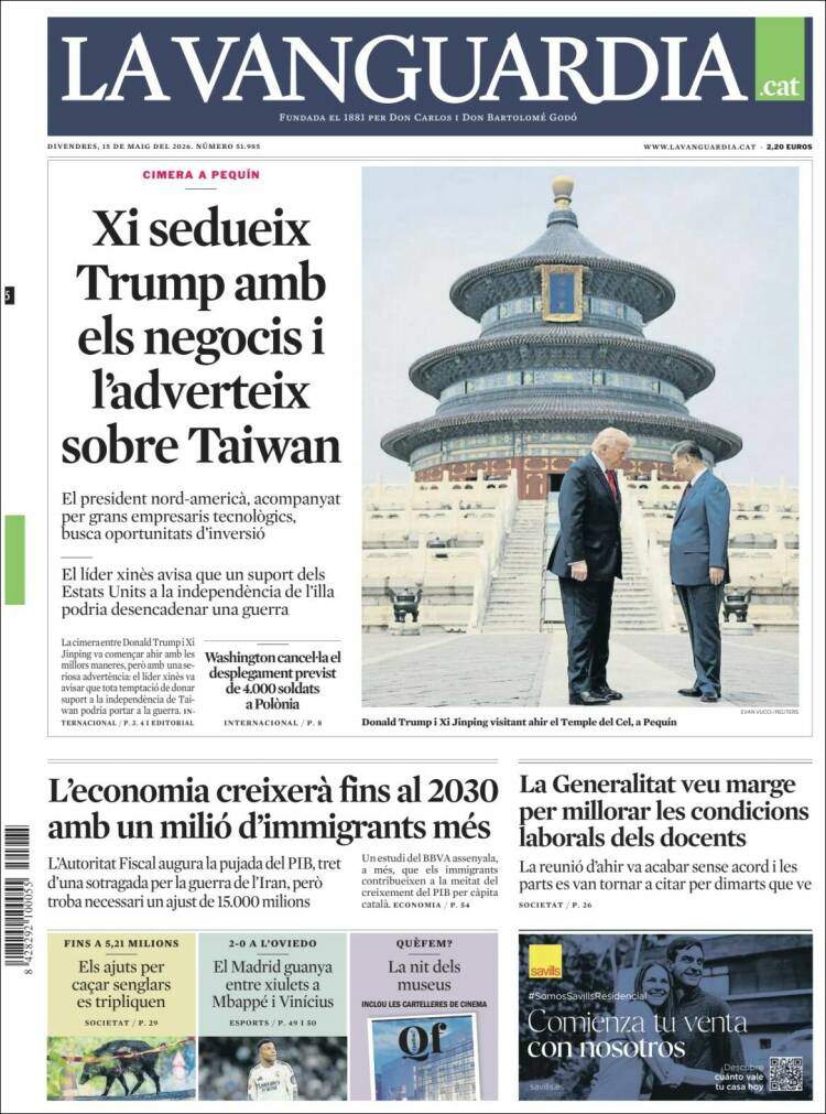 'La Vanguardia', 15 de maig de 2026 'La Vanguardia', 15 de maig de 2026