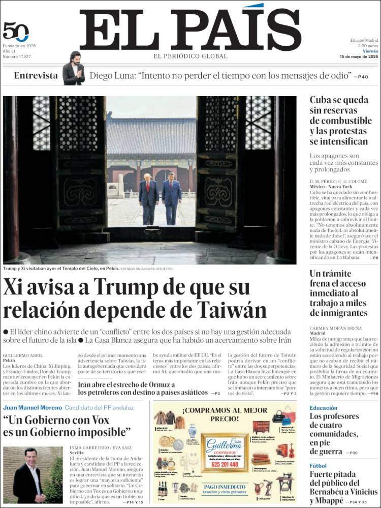 'El País', 15 de maig de 2026 'El País', 15 de maig de 2026