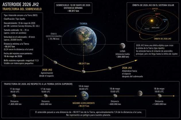 Trayectoria del asteroide 2026JH2