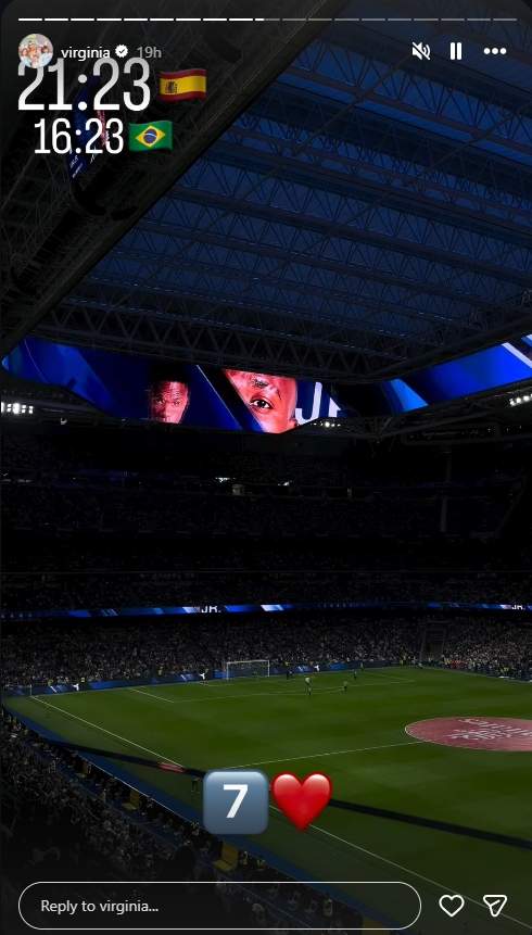 Virginia, nòvia de Vinicius, assistint al Santiago Bernabeu hores abans d'anunciar la ruptura / Ig