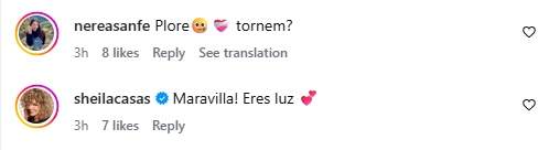 Els comentaris de Nerea Sanfe i Sheila Casas a Laura Escanes / Instagram