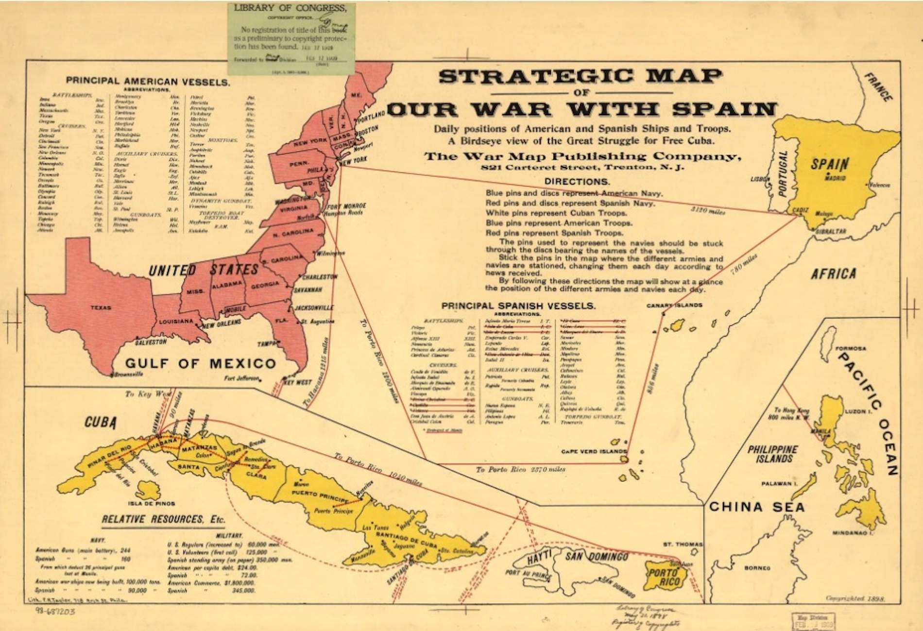 Mapa de la Guerra Hispano americana (1898). Font Biblioteca del Congrés dels Estats Units
