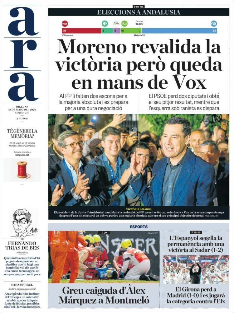 'Ara', 18 de maig de 2026