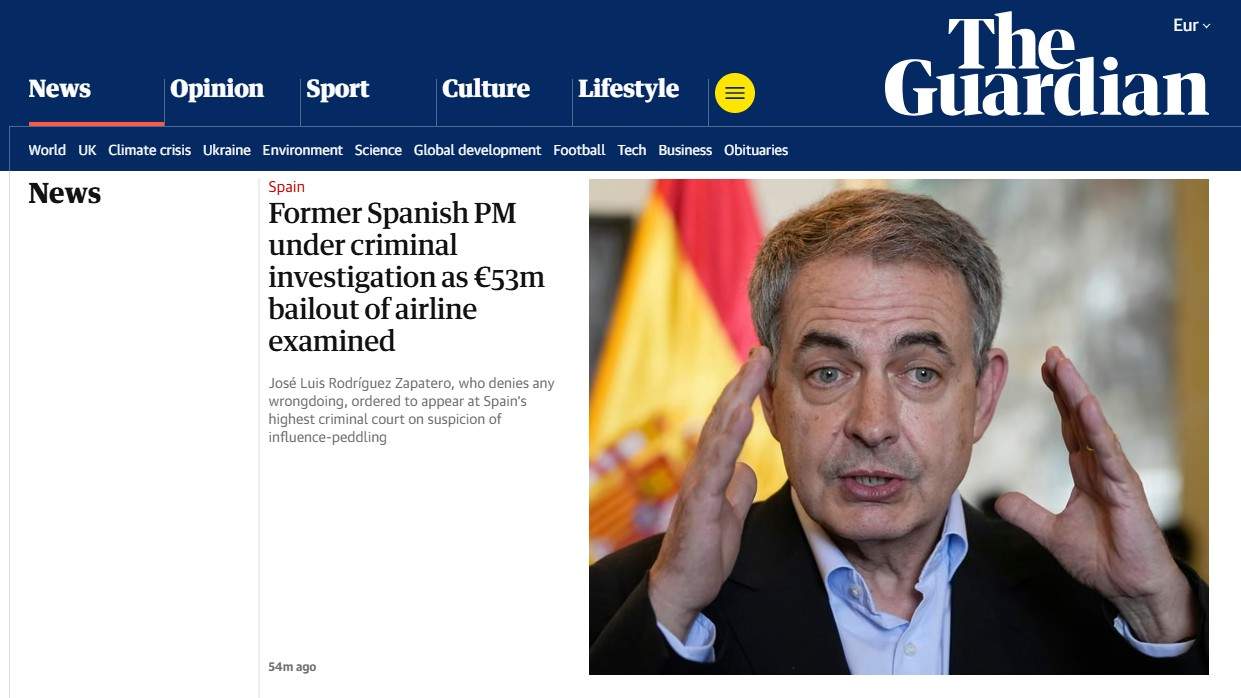 Zapatero en la portada de 'The Guardian'