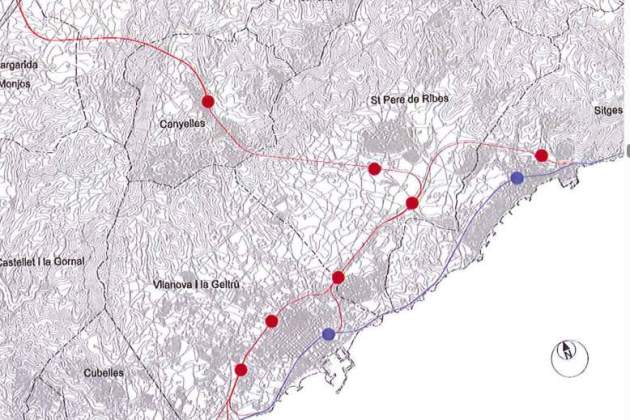 Tramo entre Vilanova y Vilafranca del tren orbital