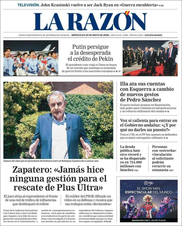 'La Razón', 20 de maig de 2026