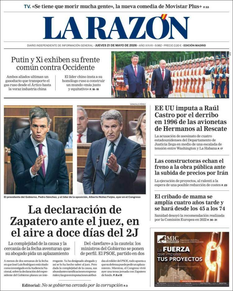 'La Razón', 21 de mayo de 2026 'La Razón', 21 de mayo de 2026