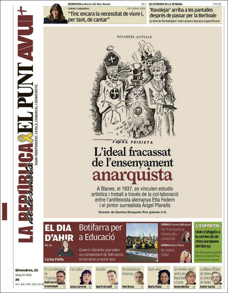 'El Punt Avui', 22 de maig de 2026