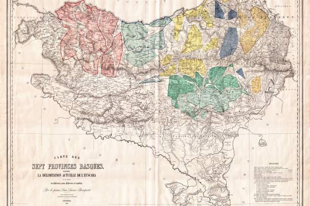 Mapa lingüístic d'Euskal Herria (1863). Font Biblioteca Foral de Biscaia Mapa lingüístic d'Euskal Herria (1863). Font Biblioteca Foral de Biscaia