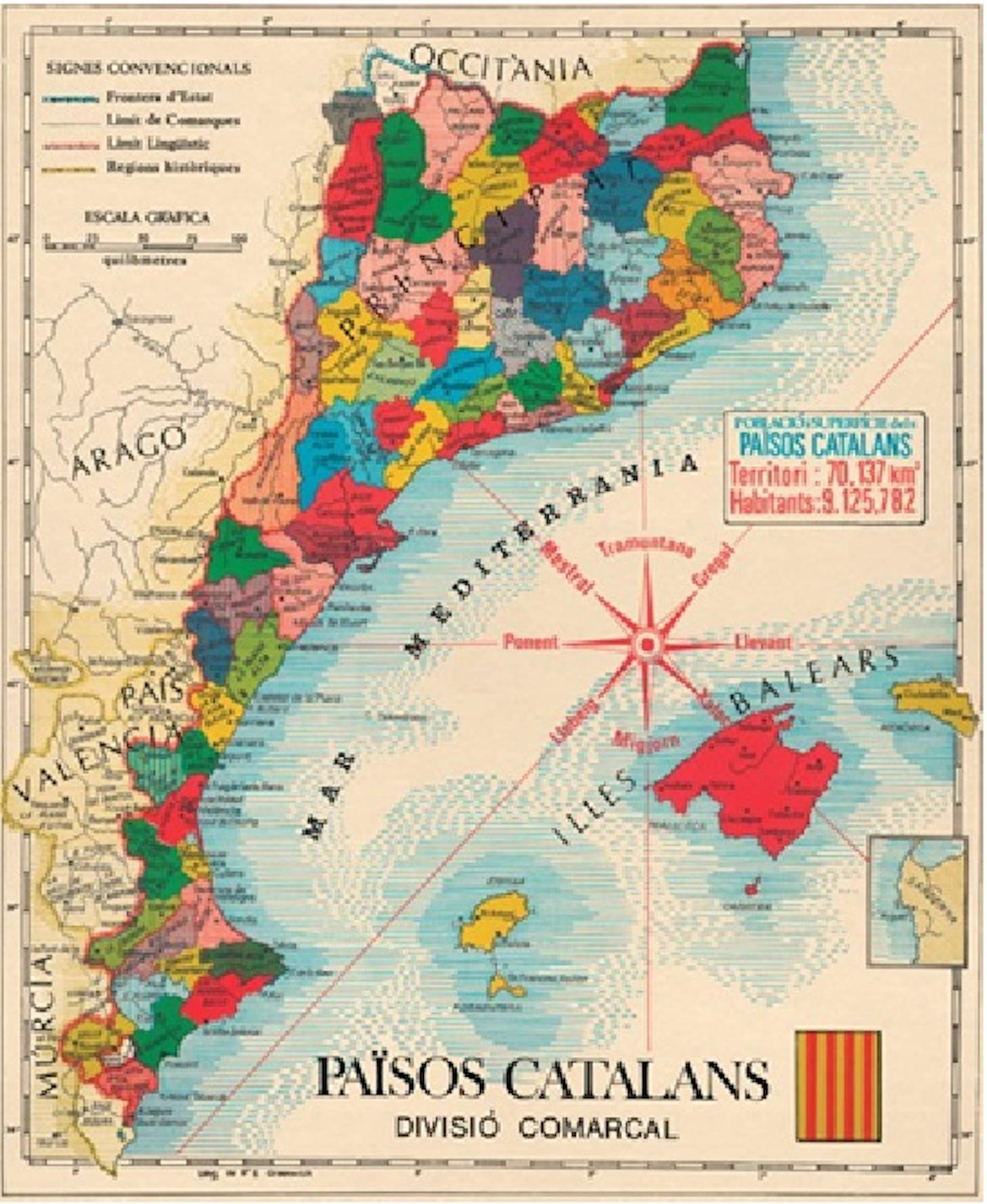 Mapa Països Catalans (circa 1975). Font Omnium Cultural Mapa Països Catalans (circa 1975). Font Omnium Cultural