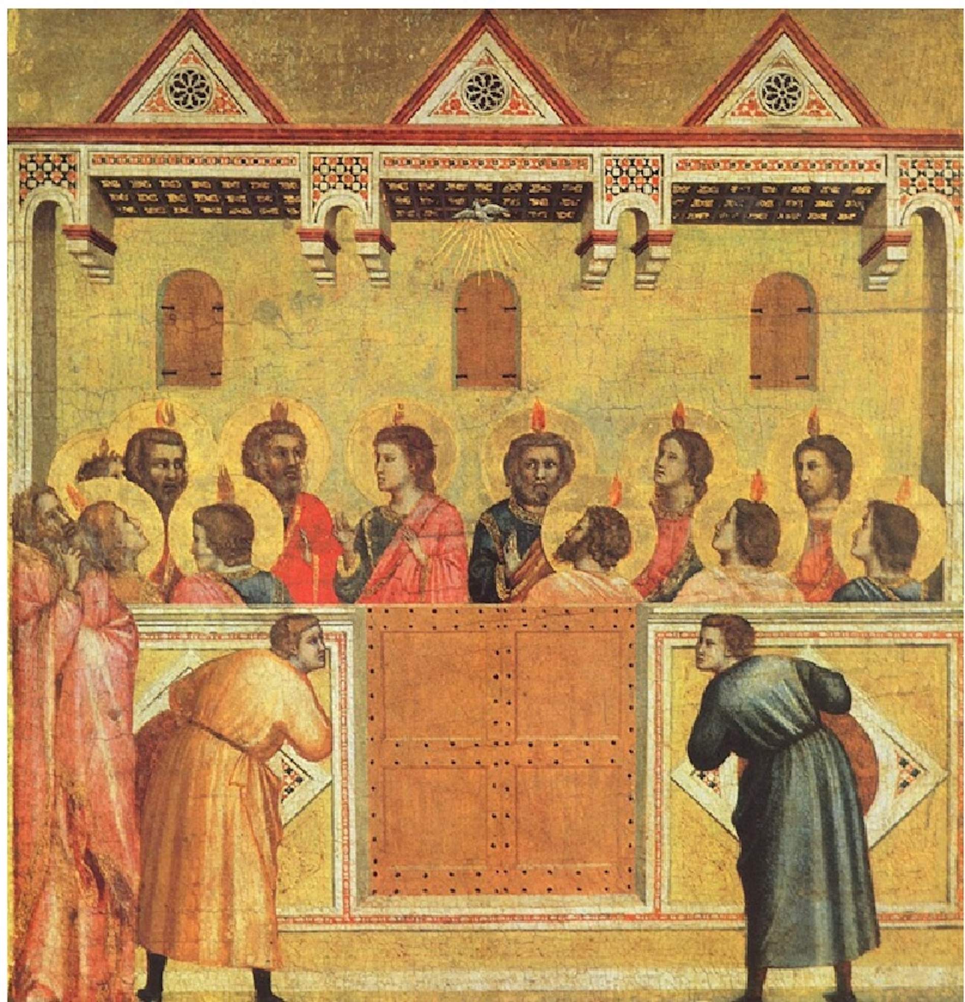 Representación del descenso del Espíritu Santo sobre los evangelistas, obra de Giotto (siglo XIV). Fuente National Gallery. Londres Representación del descenso del Espíritu Santo sobre los evangelistas, obra de Giotto (siglo XIV). Fuente National Gallery. Londres