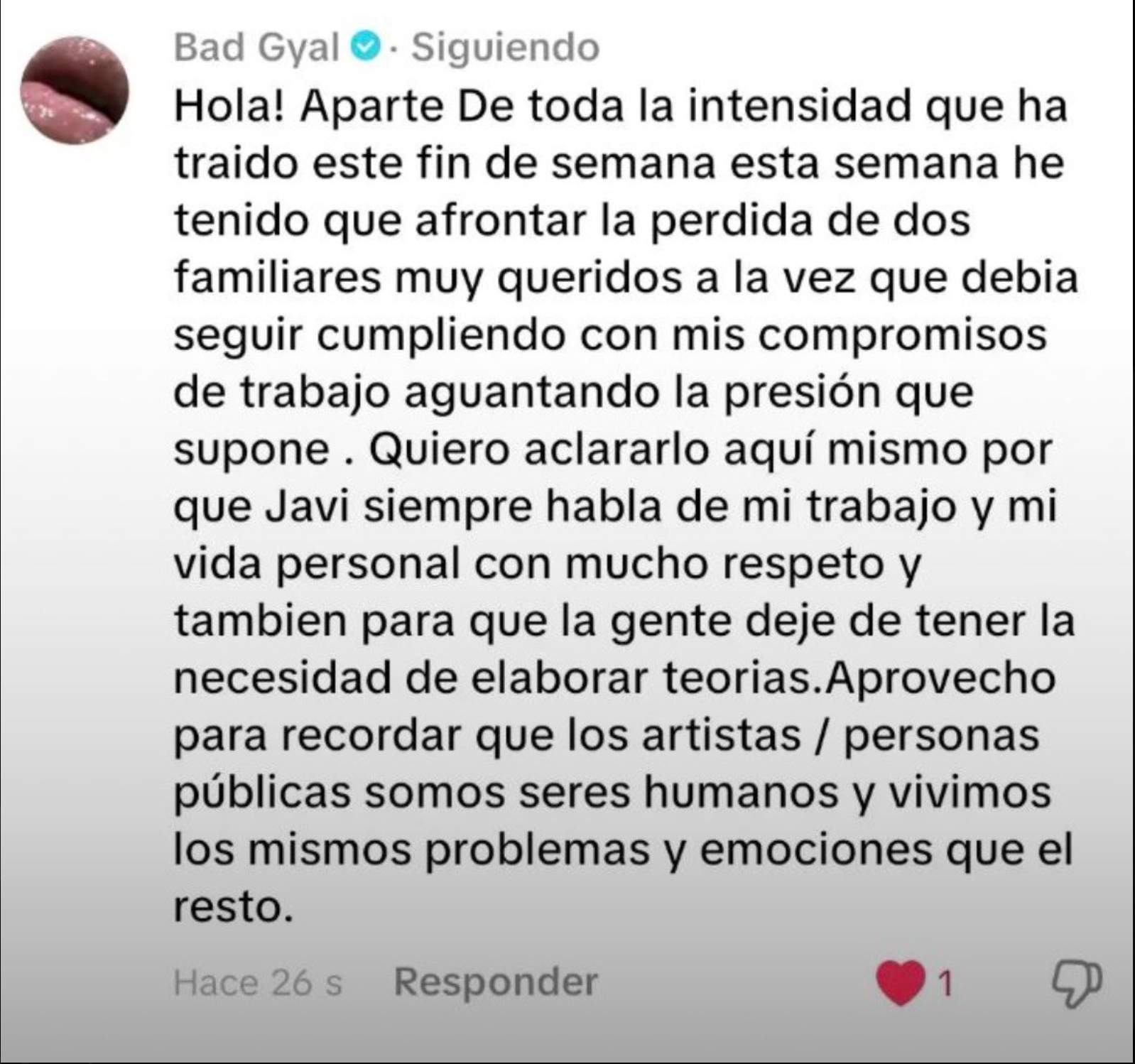L'explicació de Bad Gyal entre els comentaris de Javi Hoyos / TikTok L'explicació de Bad Gyal entre els comentaris de Javi Hoyos / TikTok