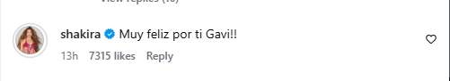 El comentari de Shakira a la publicació de Gavi / Instagram
