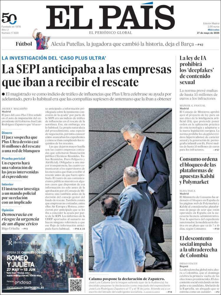 'El País', 27 de maig de 2026 'El País', 27 de maig de 2026