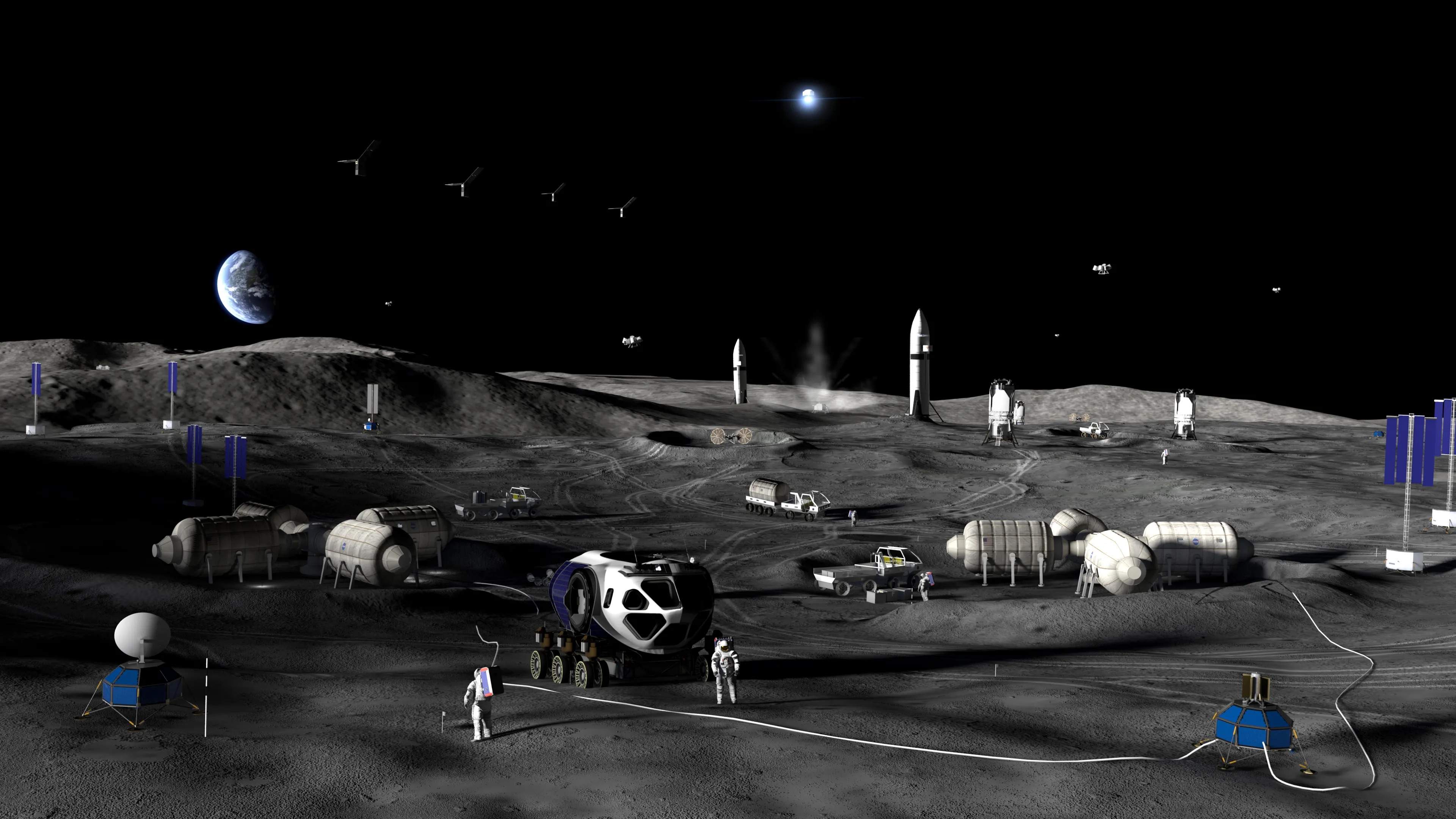 La base lunar del programa Artemis tindrà centenars de quilòmetres quadrats, drons i nous rovers