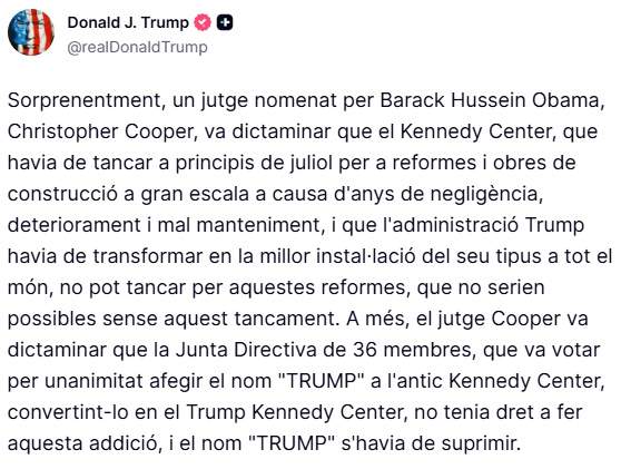 Fragmento traducido de la publicación de Trump en Truth Social